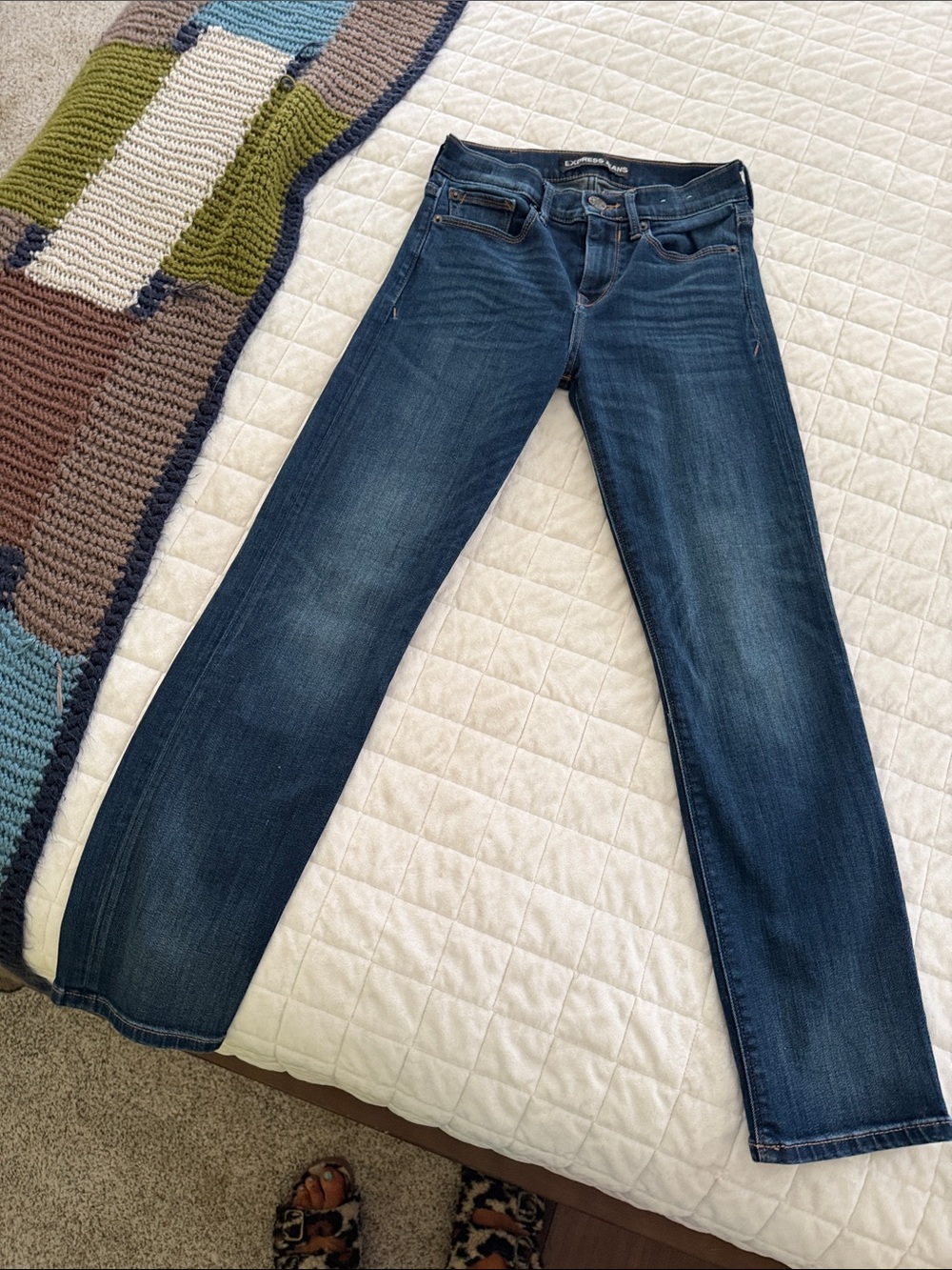 Express Women's Dark Blue Straight-Leg Jeans